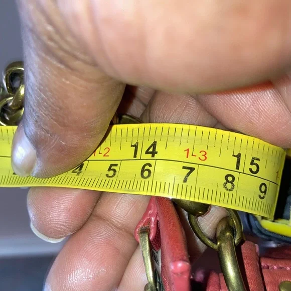 Vintage Fossil Coral Red Leather Chain Mini Crossbody Bag/Purse - Picture 13 of 14